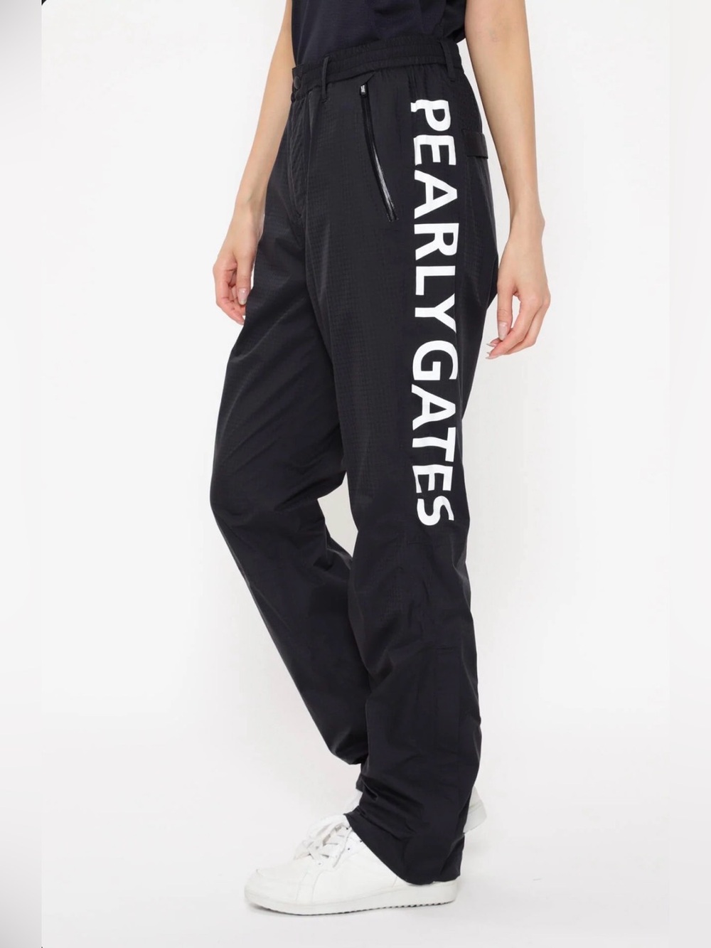 Genuine PEARLY GATES GOLF Womens Wording Logo Side Rain Pants Size 6 Black